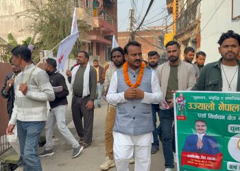 उज्यालो नेपाल पार्टीका उम्मेदवार सिंहको वीरगंजका विभिन्न टोलमा घरदैलो